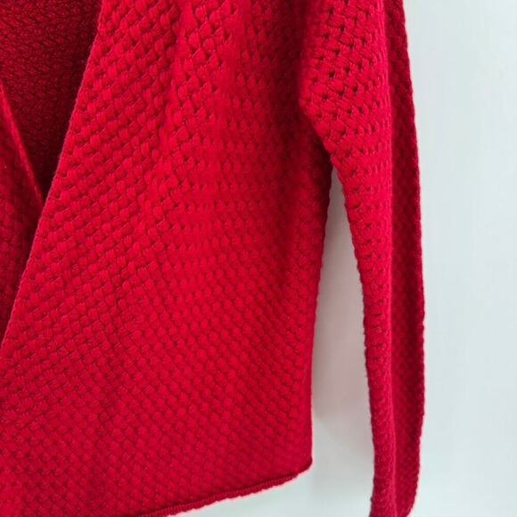 Eileen Fisher Merino Wool Open Front Cardigan Sz L Red Woven Knit - Picture 3 of 6